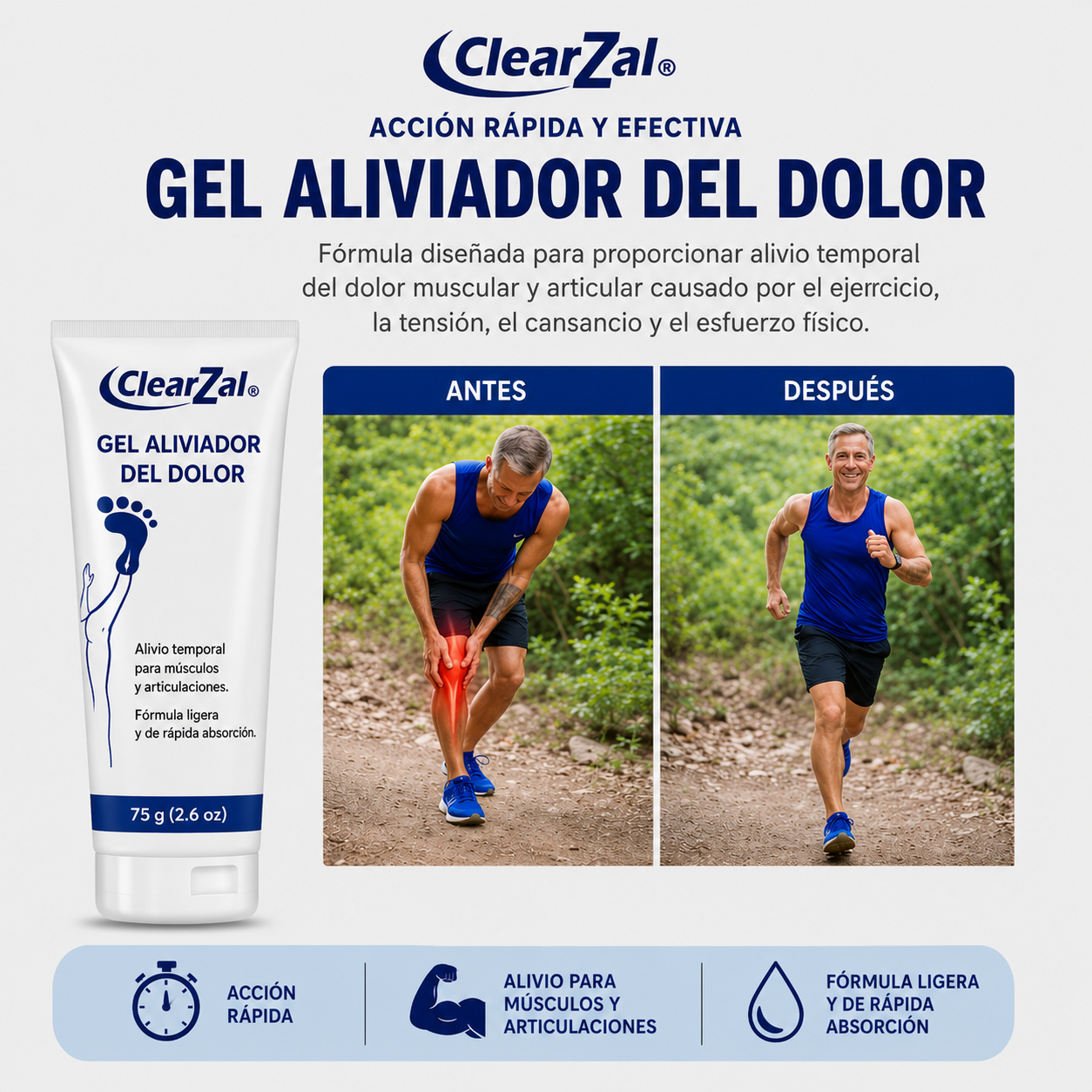 CLEAR ZAL GEL - Sensación fría que ayuda a aliviar el dolor 100% Efectivo